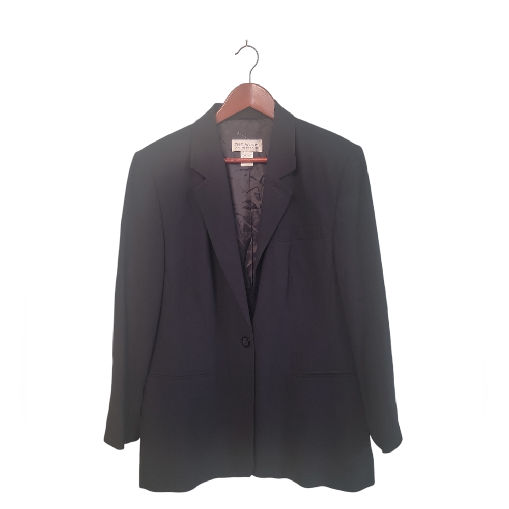 Saks Fifth Avenue‎ The Works Nwot 100% Pure New Wool Dark Blue Blazer Size 16
